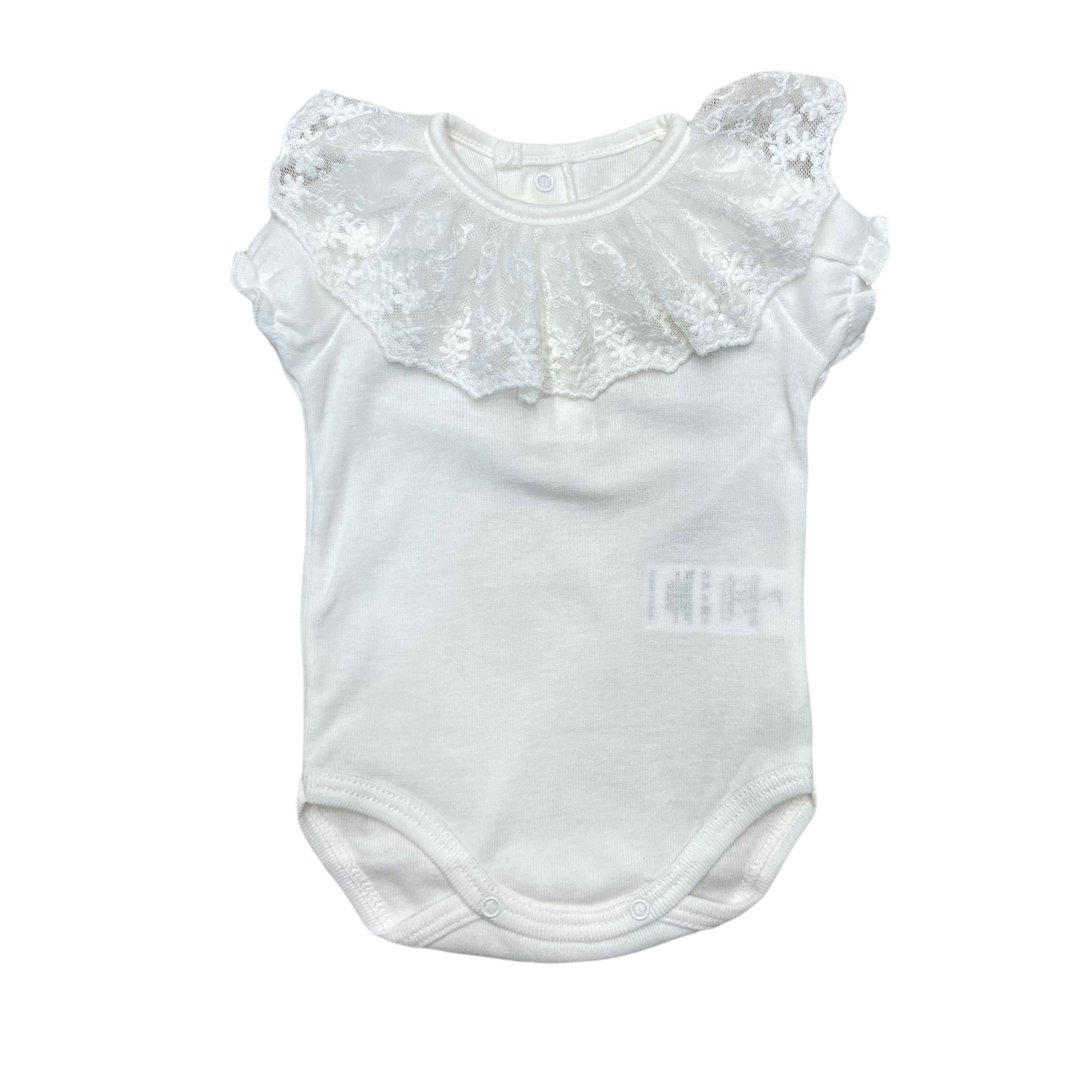 Body Mezza Manica Collo In Tulle Con Ricami In Cotone Neonata CALAMARO 19109 - CALAMARO - LuxuryKids