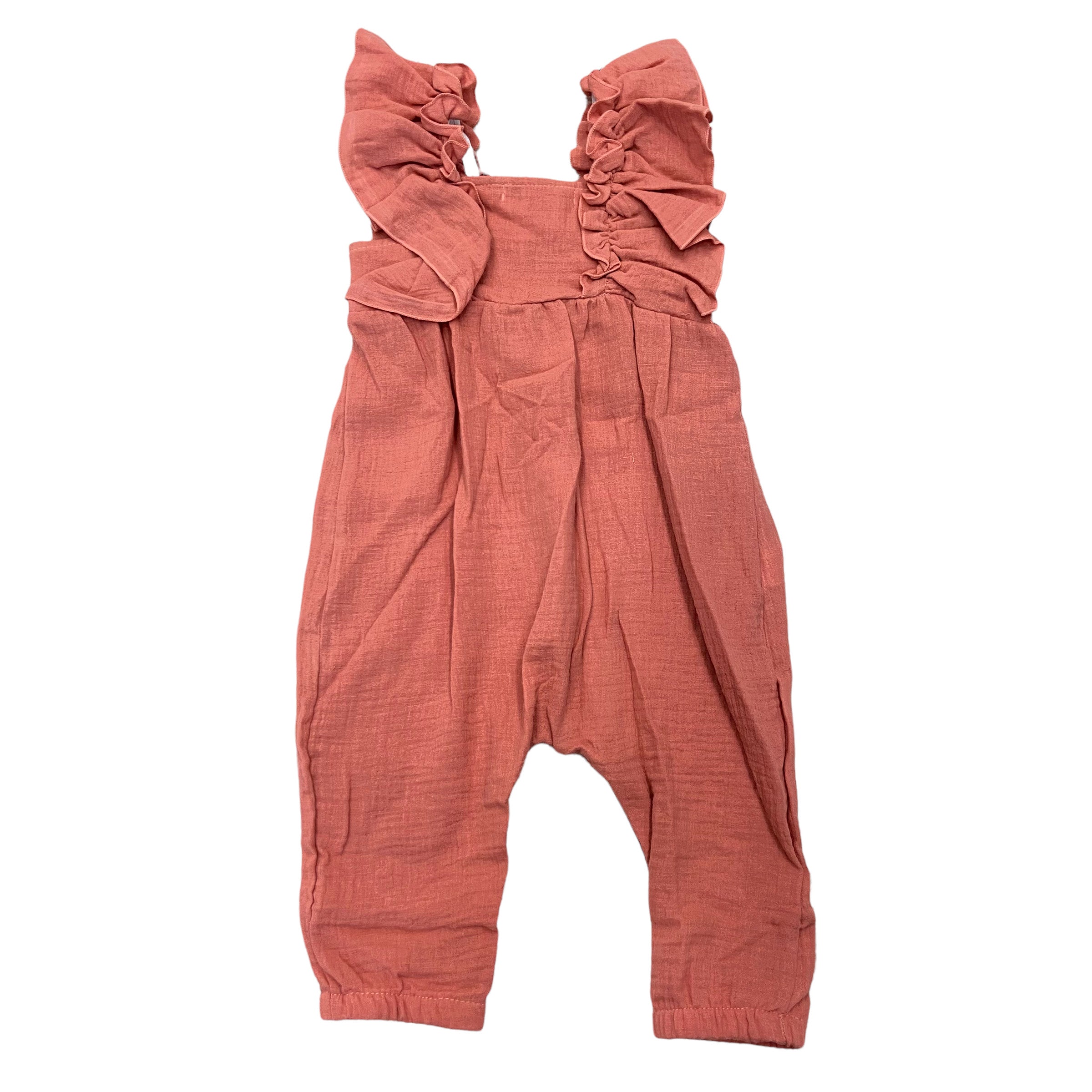 Salopette Intera Bretelle Con Ruches In Cotone Corallo Bambina CALAMARO 32378 - CALAMARO - LuxuryKids