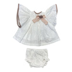 Abito Giro Manica Con Ruches In Pizzo San Gallo Bianco E Culotte Con Dettagli Rosa Neonata VALENTINA BEBES BSS15 - VALENTINA BEBES - LuxuryKids