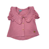 Blusa Mezza Manica In Garza Lavorazione Pizzo San Gallo Bianco Neonata JOSè VARON 42143 - JOSè VARON - LuxuryKids