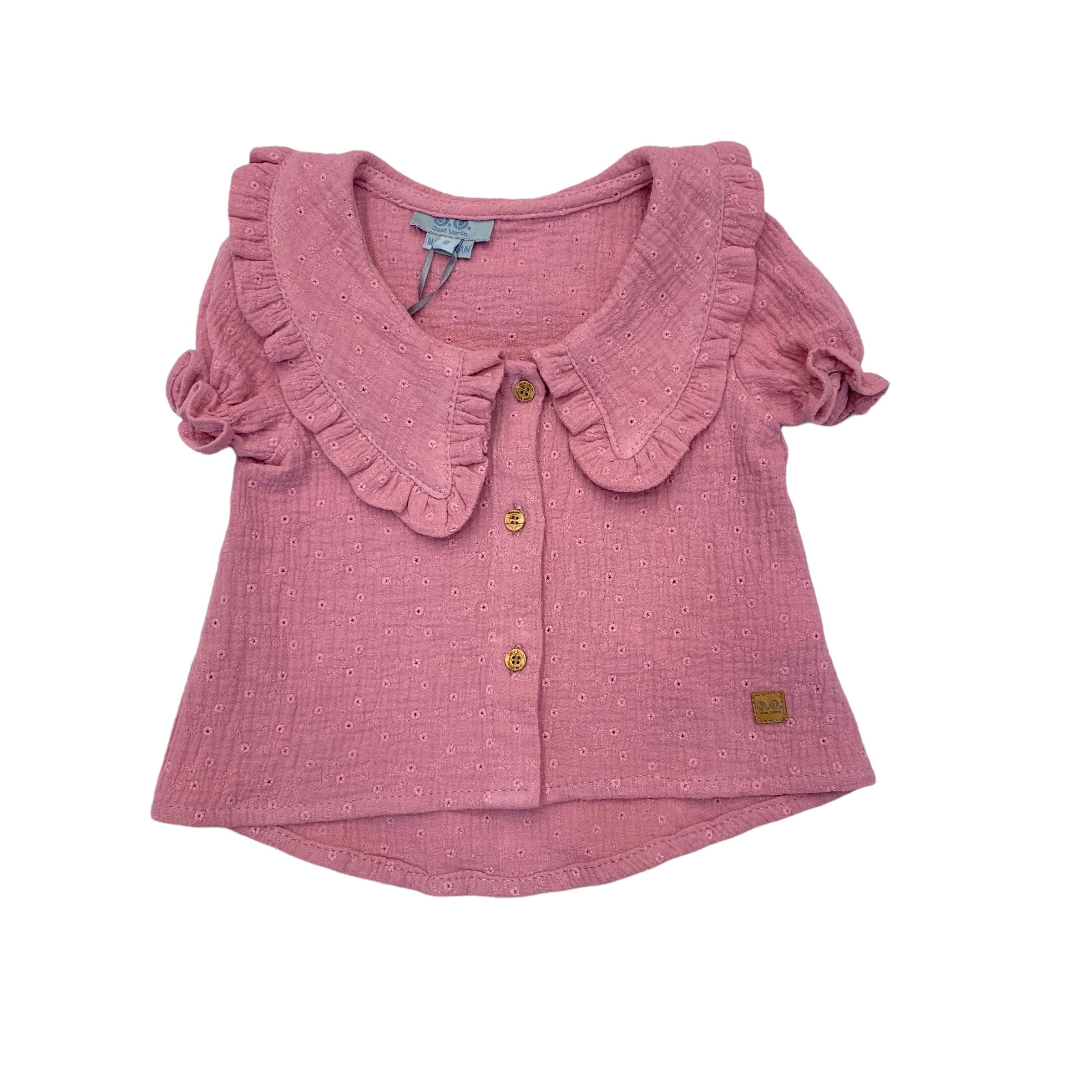 Blusa Mezza Manica In Garza Lavorazione Pizzo San Gallo Bianco Bambina JOSè VARON 42143 - JOSè VARON - LuxuryKids