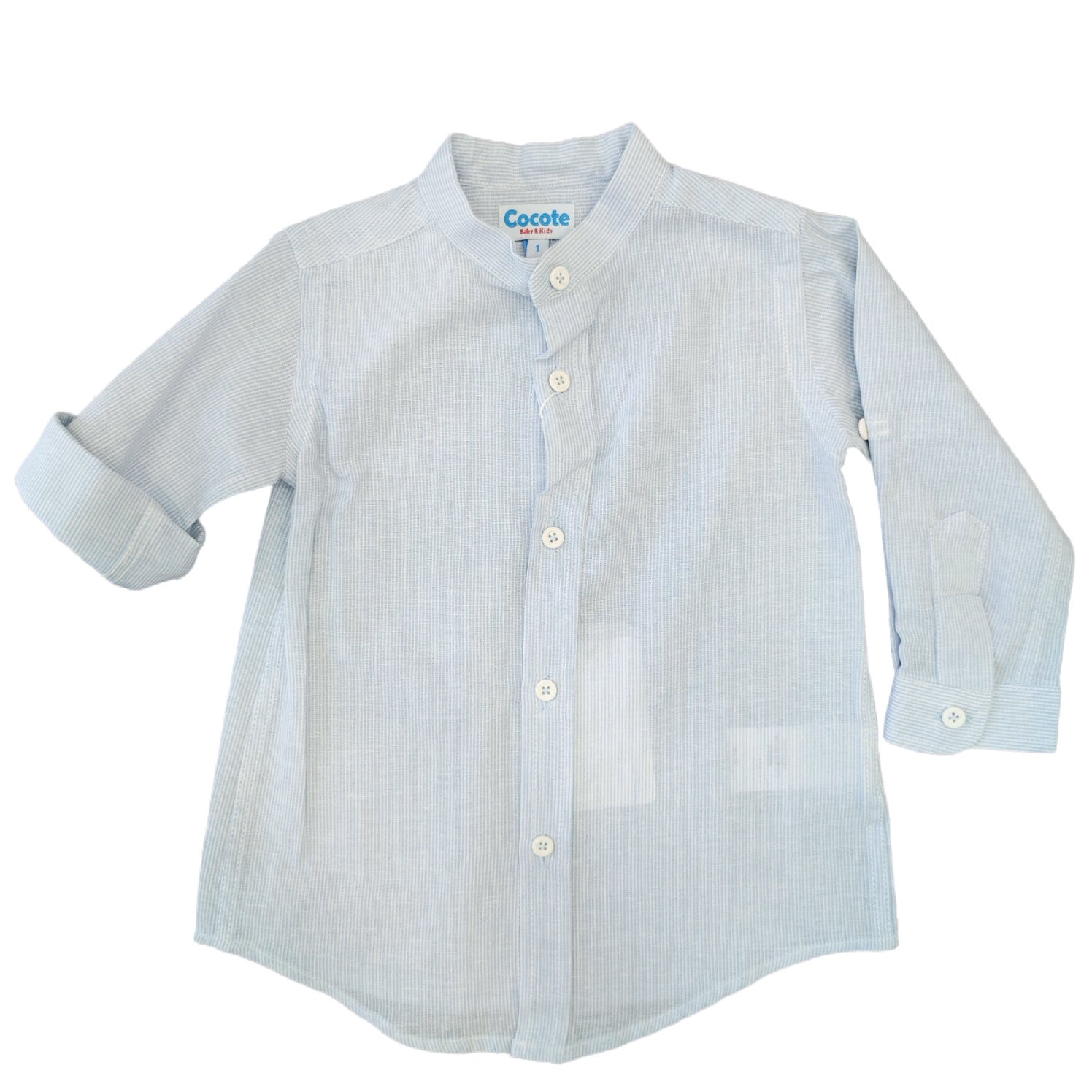 Camicia In Misto Lino Manica Lunga Celeste Bianca Bambino COCOTE 41151 - COCOTE - LuxuryKids