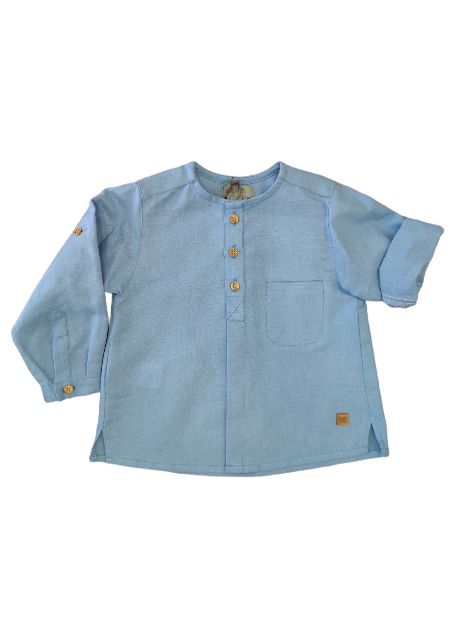 Camicia Manica Lunga In Lino Tasca Laterale Celeste Neonato JOSé VARON 42128 - JOSè VARON - LuxuryKids