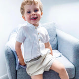 Completo Camicia Bianco E Pantaloncino Beige In Cotone Bambino Collo coreano VALENTINA BEBES BSS17 - VALENTINA BEBES - LuxuryKids