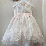 Abito Elegante Cerimonia Smanicato In Pizzo Rosa Neonata PETIT 2015350 - PETIT - LuxuryKids