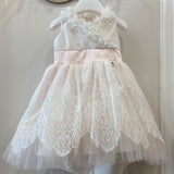 Abito Elegante Cerimonia Smanicato In Pizzo Rosa Neonata PETIT 2015350 - PETIT - LuxuryKids