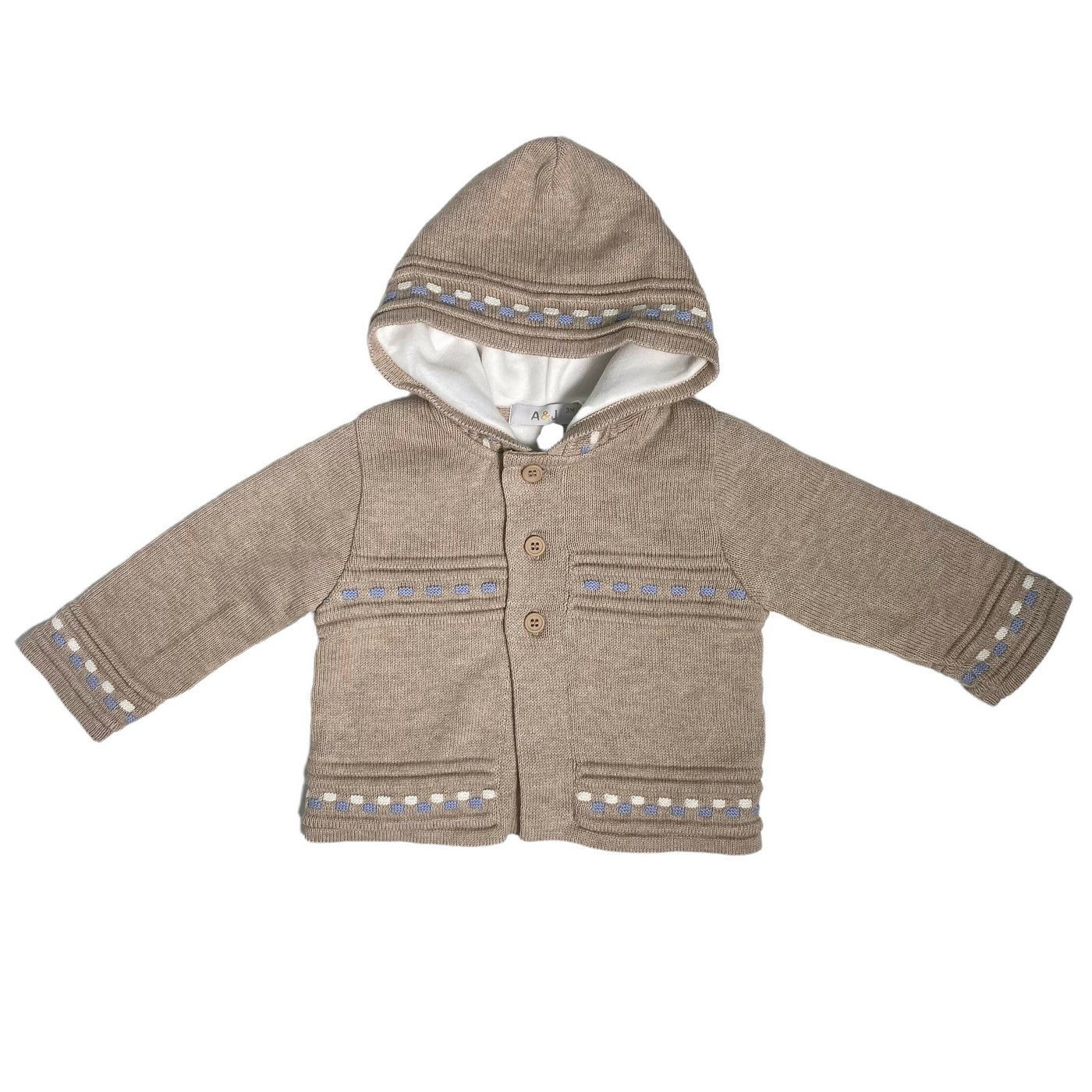 Cappotto In Misto Lana Foderato Con Cappuccio Beige Neonato A&J 173 - A&J - LuxuryKids