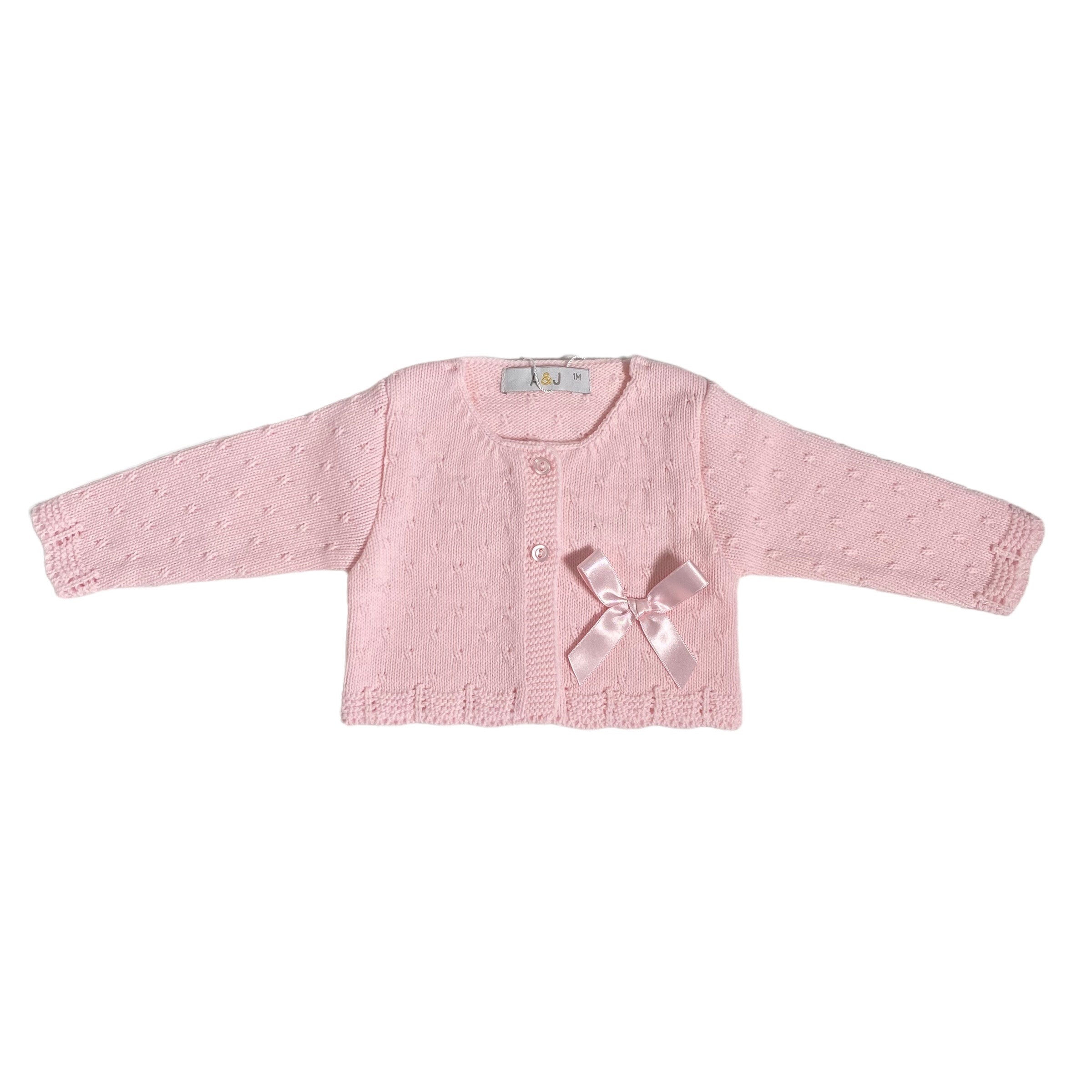 Cardigan Corto In Caldo Cotone Con Fiocco Rosa Neonata A&J 207 - A&J - LuxuryKids