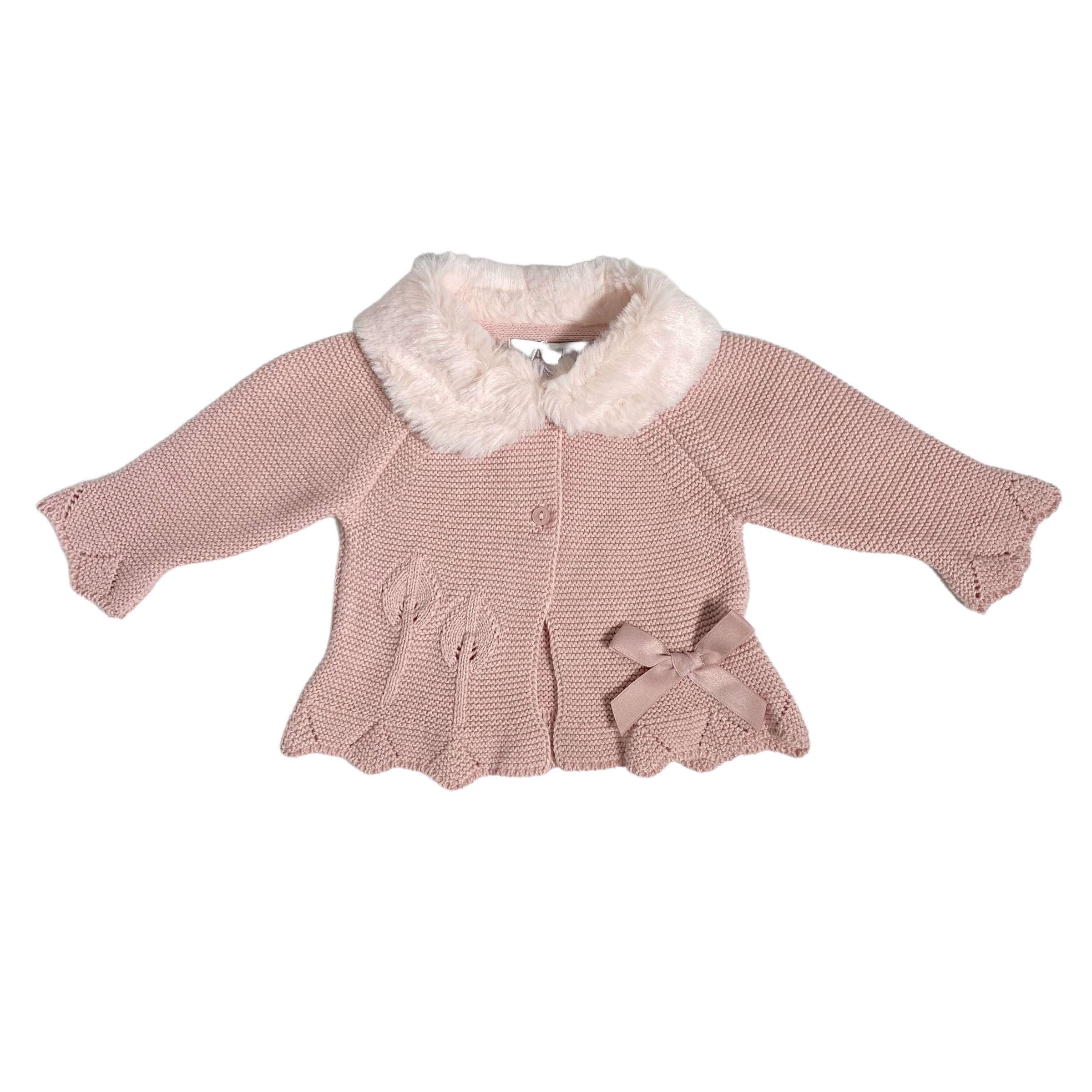 Cardigan In Caldo Cotone Con Collo In Ecopelliccia Neonata A&J 123 - A&J - LuxuryKids