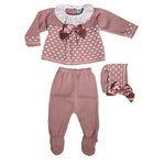 Tutina Spezzata Con Cuffia Invernale Rosa Antico Neonata SARDON MC153 - SARDON - LuxuryKids