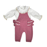 Completo Salopette Con Camicia Body In Caldo Cotone Rosa Antico Neonata A&J 165 - A&J - LuxuryKids