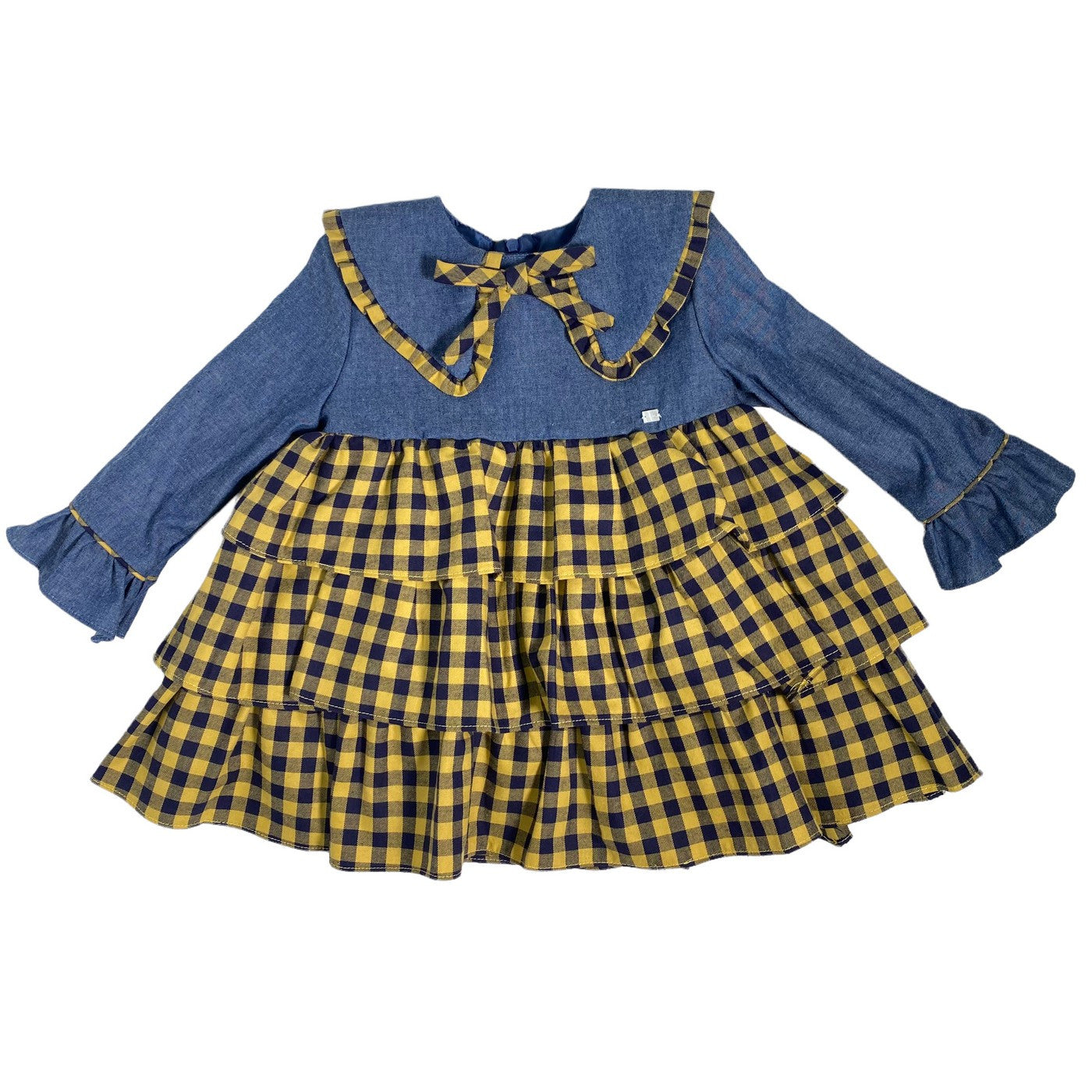 Abito Svasato In Caldo Cotone Denim E Senape Bambina DEL SUR 5188 - DEL SUR - LuxuryKids