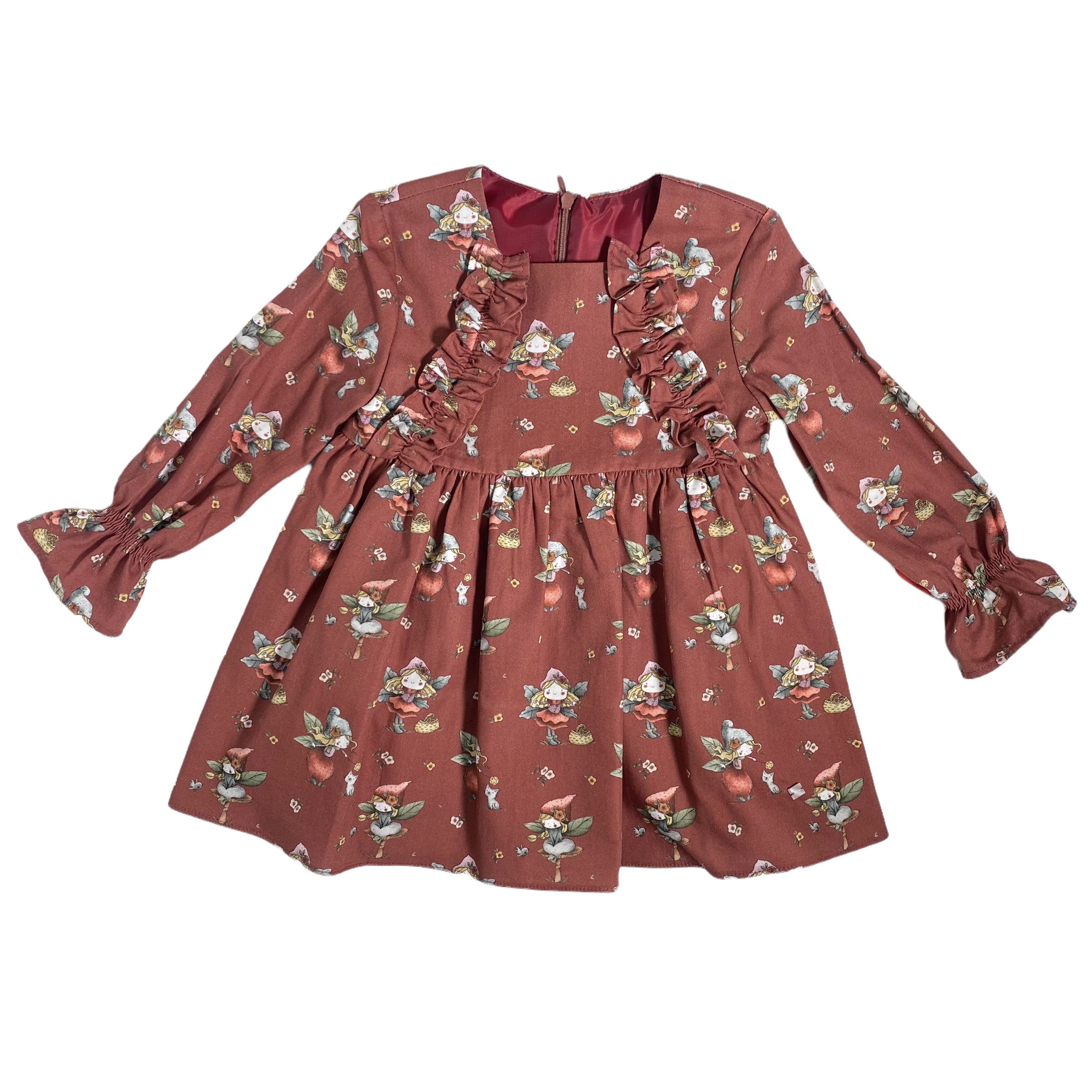 Abito Svasato In Caldo Cotone Con Fatine Bordeaux Bambina DEL SUR 5181A - DEL SUR - LuxuryKids