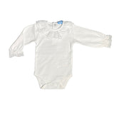 Body In Caldo Cotone Con Collo Rouche In Pizzo Bianco Neonata SARDON LA628 - SARDON - LuxuryKids