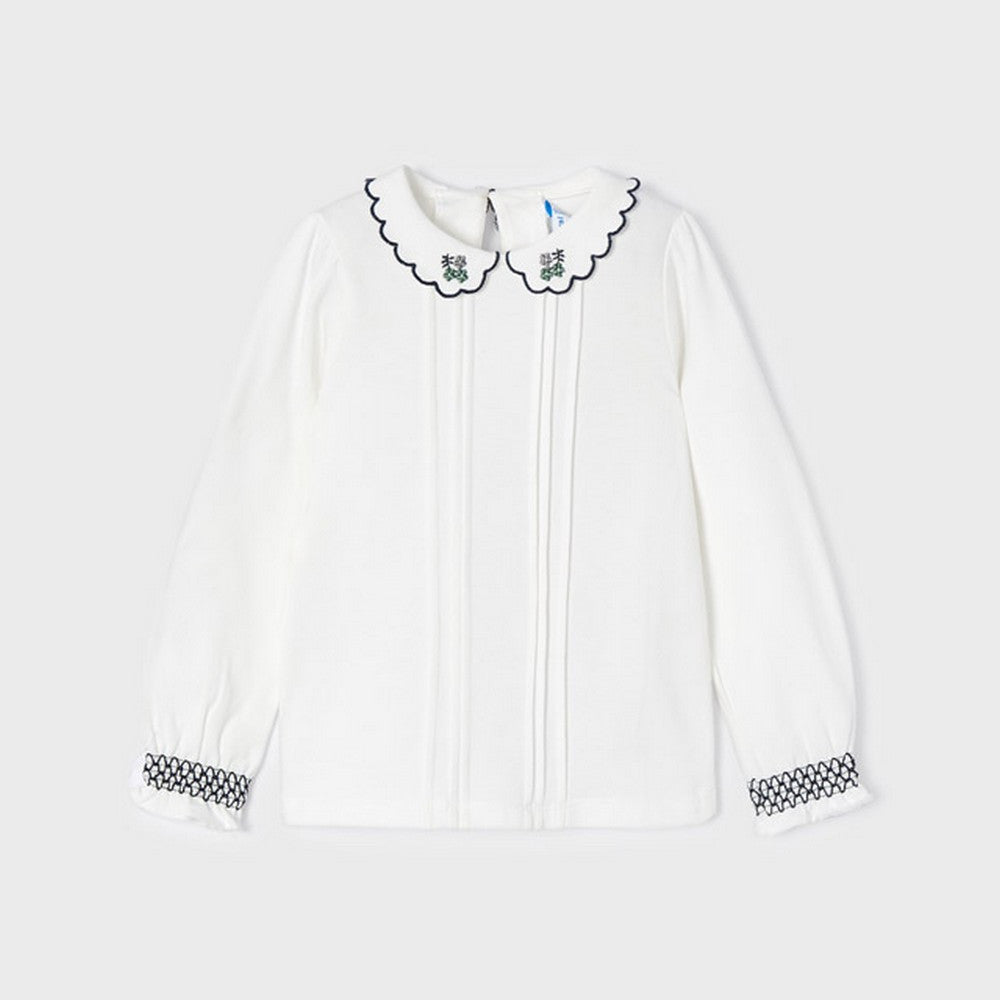Blusa Manica Lunga Con Ricamo E Collo Tondo Ricamato Bambina MAYORAL 4190 - MAYORAL - LuxuryKids