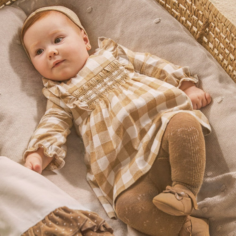 Abito Manica Lunga Con Punto Smoke Beige Neonata MAYORAL 2824 - MAYORAL - LuxuryKids