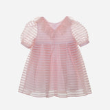 Abito In Organza a Righe  Mezza Manica Rosa Bambina PATACHOU 3633282