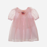 Abito In Organza a Righe  Mezza Manica Rosa Bambina PATACHOU 3633282