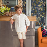 Beigefarbenes Bermuda- und Hemd-Set aus Leinenmischung für Jungen YOEDU 1215