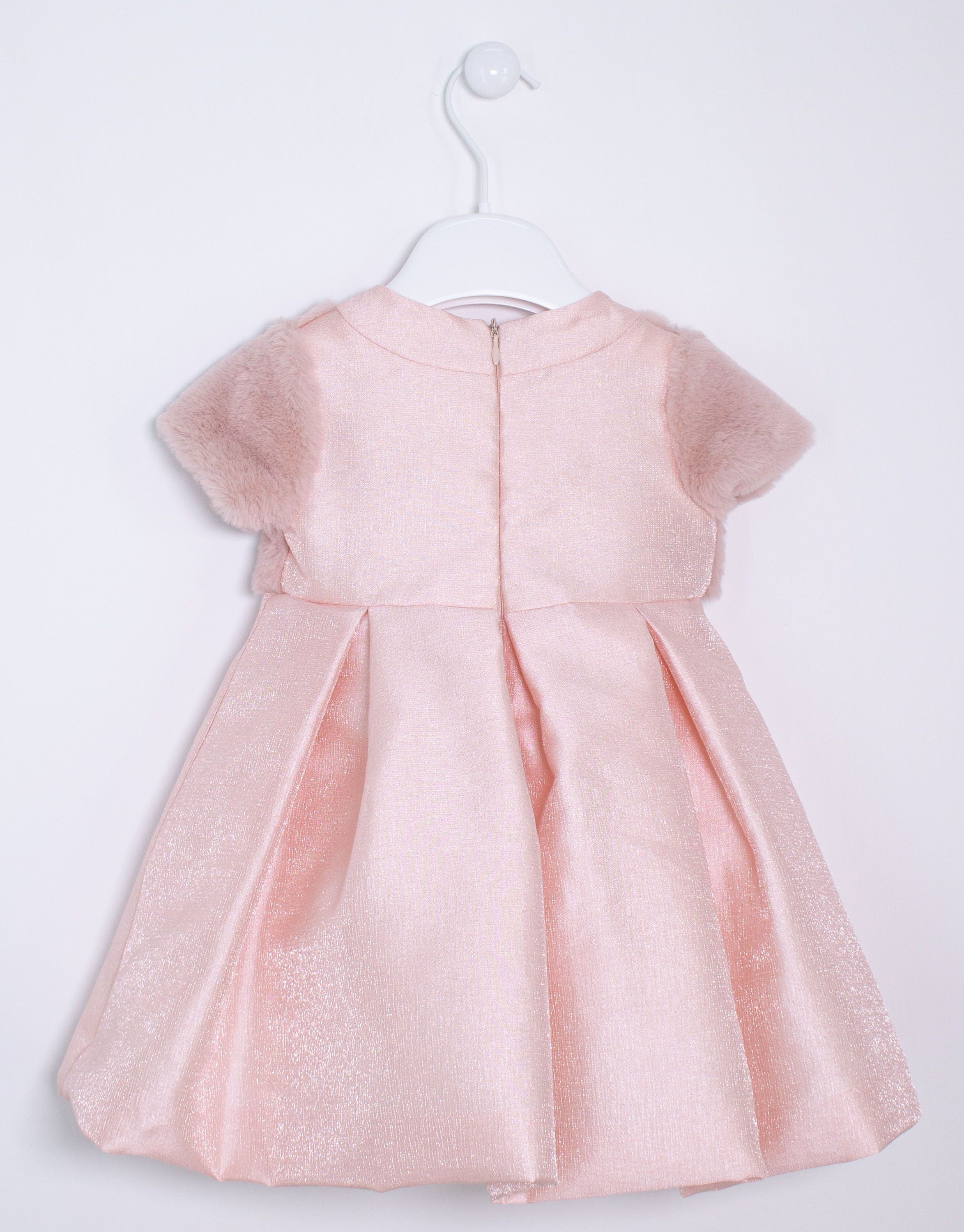 Abito Battesimale Cerimonia Elegante Raso Con Corpetto In Pelliccia Neonata ALESSANDRO MARTINEZ AM1116 - ALESSANDRO MARTINEZ - LuxuryKids