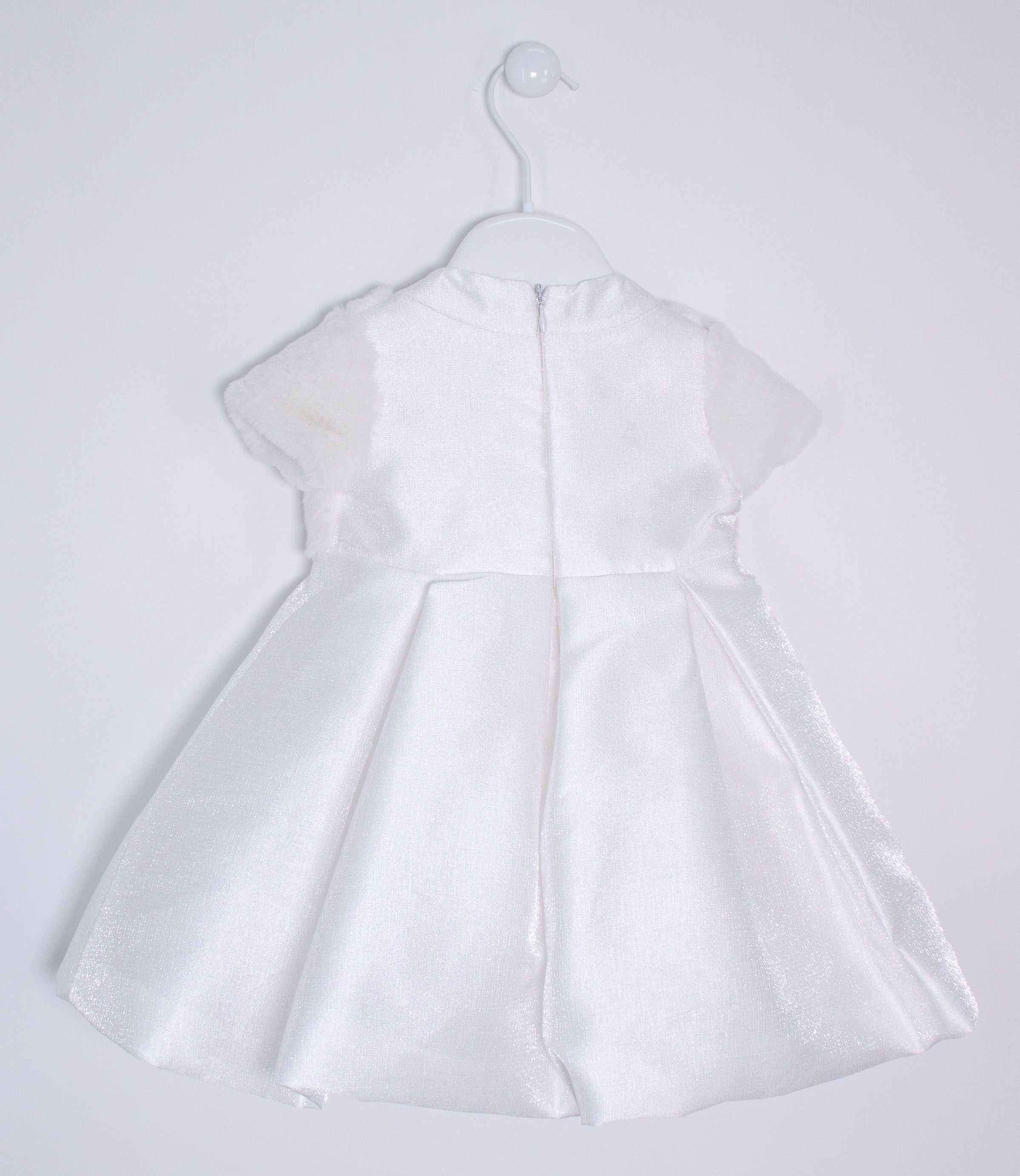 Abito Battesimale Cerimonia Elegante Raso Con Corpetto In Pelliccia Neonata ALESSANDRO MARTINEZ AM1116 - ALESSANDRO MARTINEZ - LuxuryKids