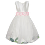 Abito Bianco Bambina Cerimonia Comunione Elegante Fiori Rosa Lesy 660 - LESY - LuxuryKids