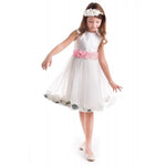 Abito Bianco Bambina Cerimonia Comunione Elegante Fiori Rosa Lesy 660 - LESY - LuxuryKids