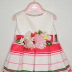 Abito Bianco E Fuxia A Righe Elegante Neonata Isabel 43020 - ISABEL - LuxuryKids