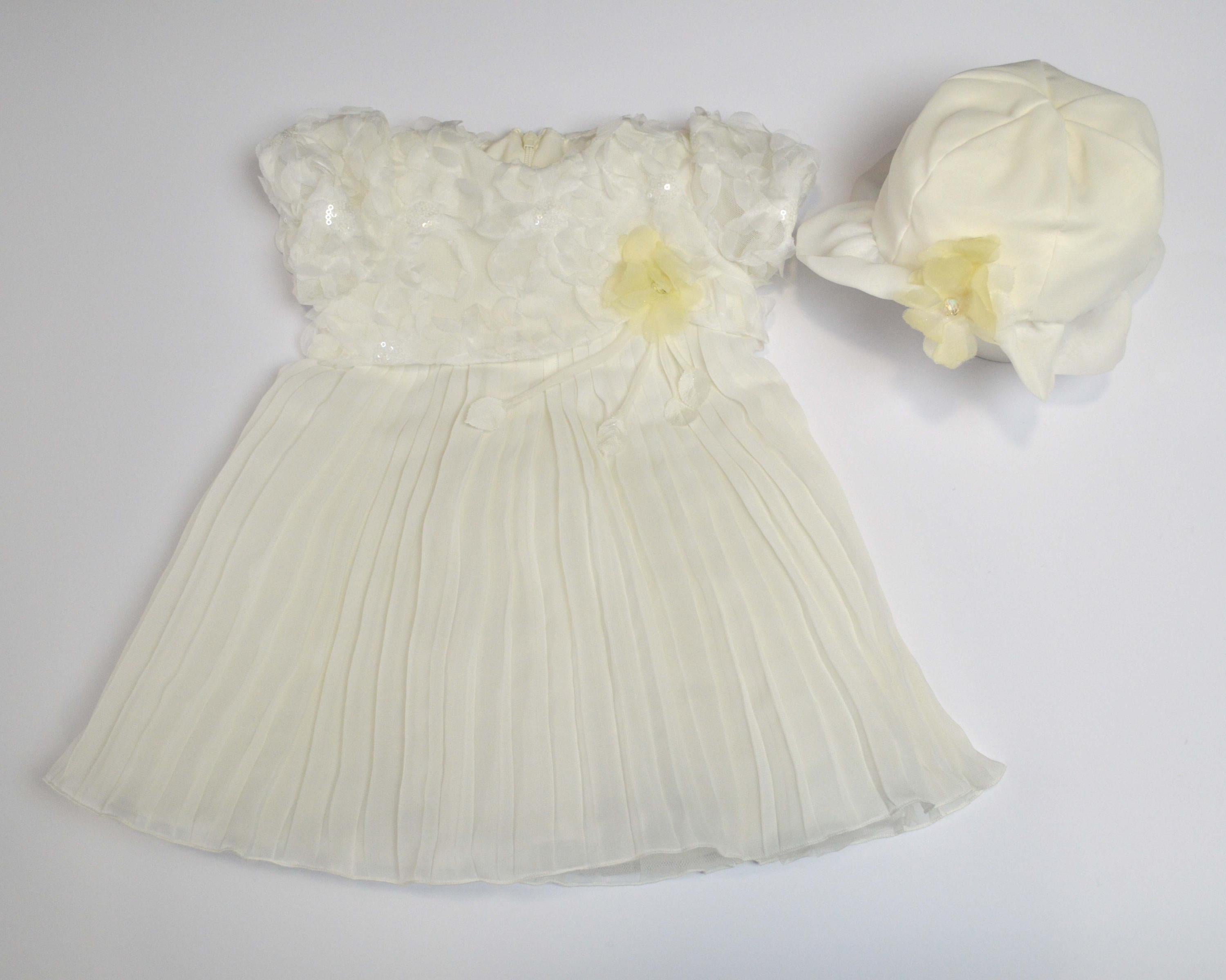 Abito con cappello Elegante  Panna in Organza Neonata Creazioni luana 561 - CREAZIONI LUANA - LuxuryKids