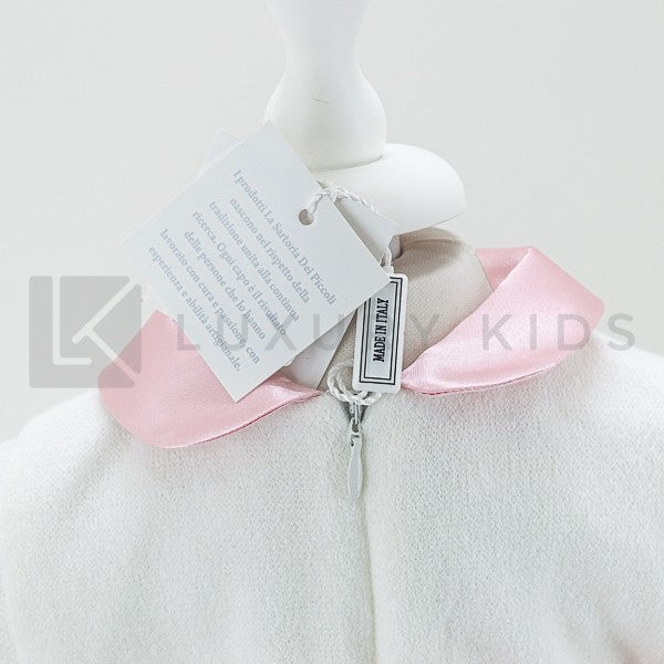 Abito Con Corpetto In Lana Bianco E Gonna In Tulle Con Fascia Rosa Neonata LA SARTORIA DEI PICCOLI L162 - LA SARTORIA DEI PICCOLI - LuxuryKids