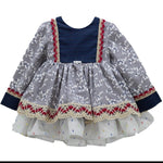 Abito Con Culotte Elegante In Caldo Cotone Grigio A Fiori Neonata Mimosa VALENCIA - MIMOSA - LuxuryKids
