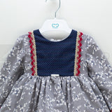 Abito Con Culotte Elegante In Caldo Cotone Grigio A Fiori Neonata Mimosa VALENCIA - MIMOSA - LuxuryKids