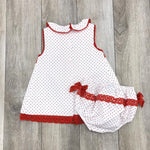 Abito Con Culotte In Piquet Bianco A Pois Rosso Neonata Sardon AB39 - SARDON - LuxuryKids