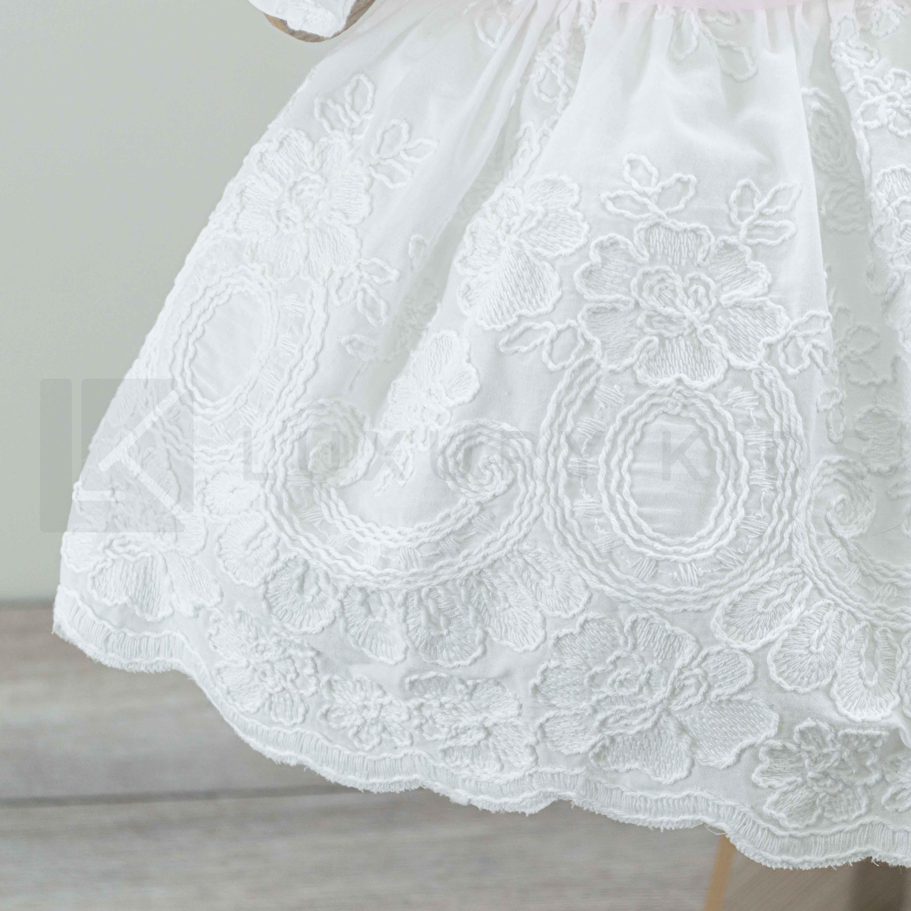 Abito Con Manichetta Coerta In Cotone Ricamato Bianco Neonata Bufi B487A - BUFI - LuxuryKids