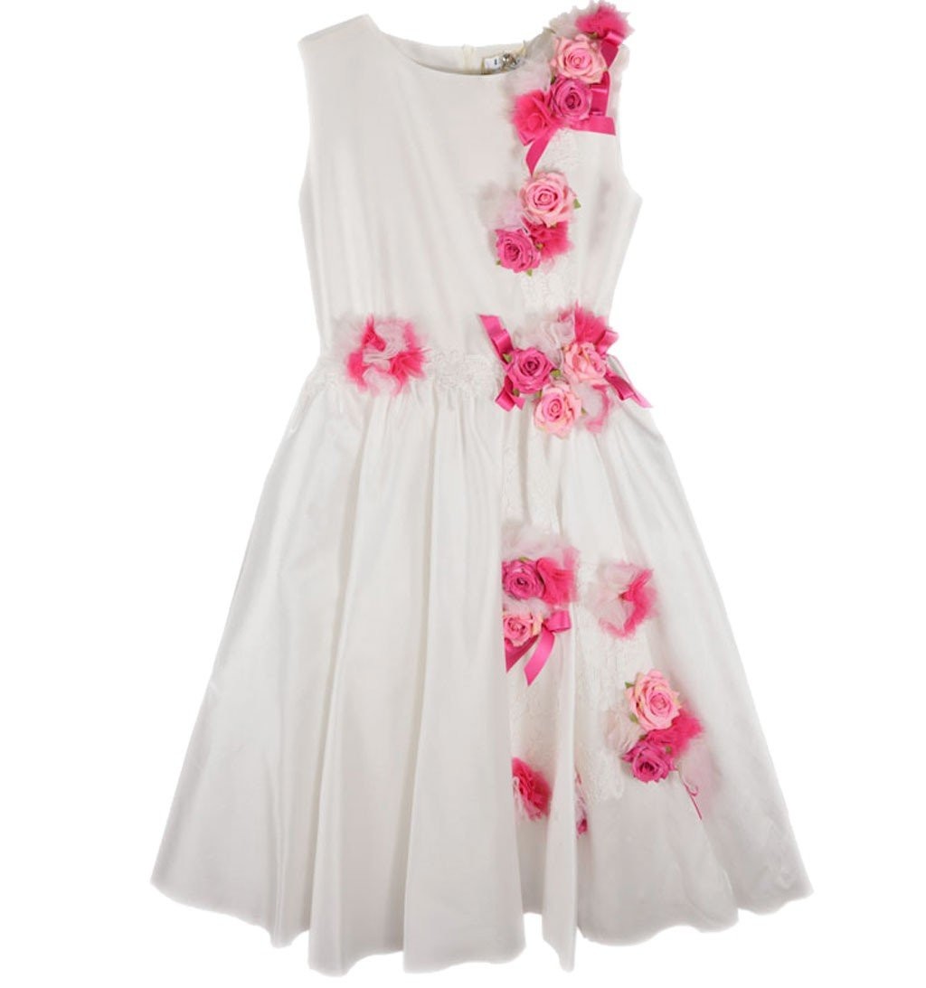 Abito Corto Bambina Cerimonia Comunione Elegante Fiori Fuxia  Lesy 028445 - LESY - LuxuryKids