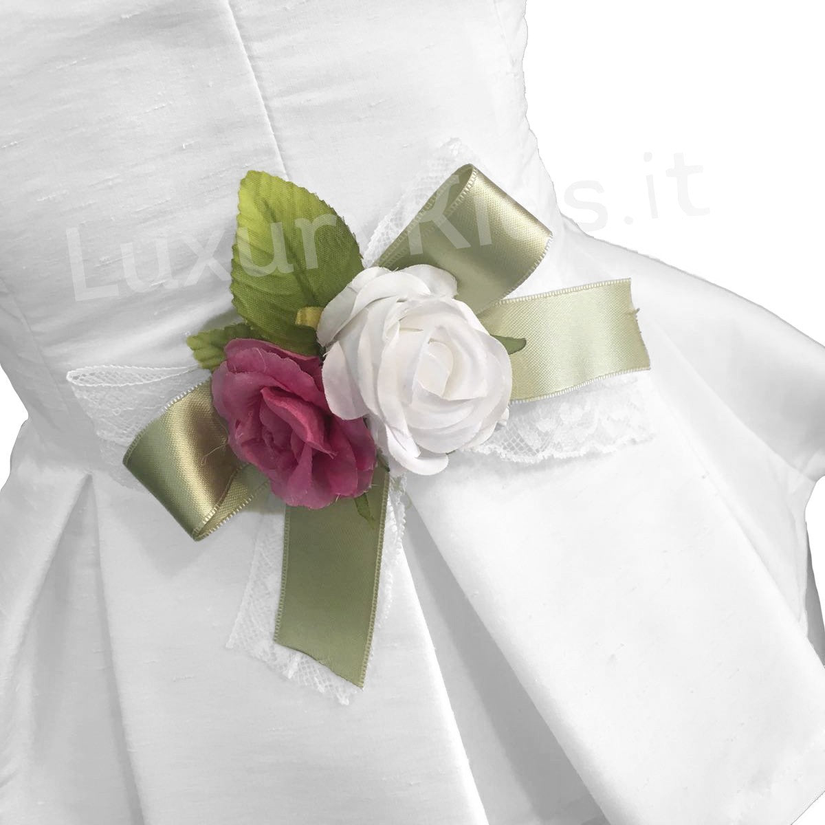 Abito Elegante a Bambolina Bianco-Verde Neonata La sartoria dei piccoli L429 - LA SARTORIA DEI PICCOLI - LuxuryKids