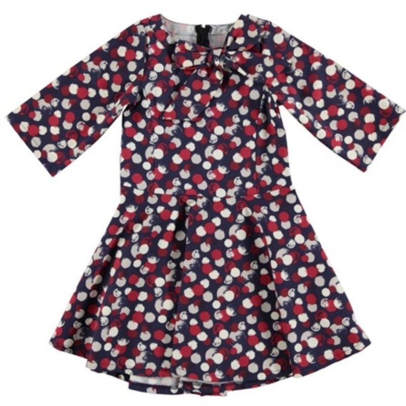 Abito Elegante a Pois Bambina Blu-Rosso Sarabanda R460 - SARABANDA - LuxuryKids