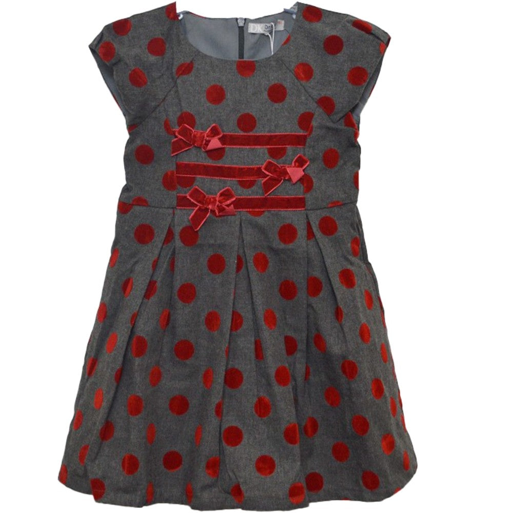 Abito Elegante a Pois in Velluto Grigio-Rosso Per Bambina Dr.Kids 483 - DR.KID - LuxuryKids