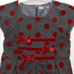 Abito Elegante a Pois in Velluto Grigio-Rosso Per Bambina Dr.Kids 483 - DR.KID - LuxuryKids