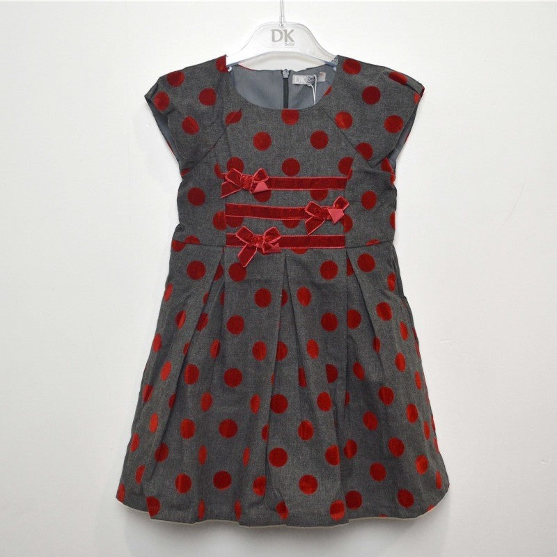 Abito Elegante a Pois in Velluto Grigio-Rosso Per Bambina Dr.Kids 483 - DR.KID - LuxuryKids