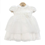 Abito Elegante Bianco con Fiore Rimovibile Neonata Ninnaoh I1838 - NINNAOH - LuxuryKids