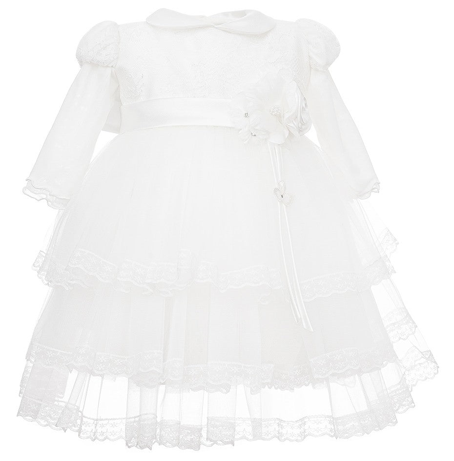 Abito Elegante Cerimonia Battesimo Con Pizzo Bianco Neonata Les Petits Enfants AZZURRA - LE PETITS ENFANTS - LuxuryKids