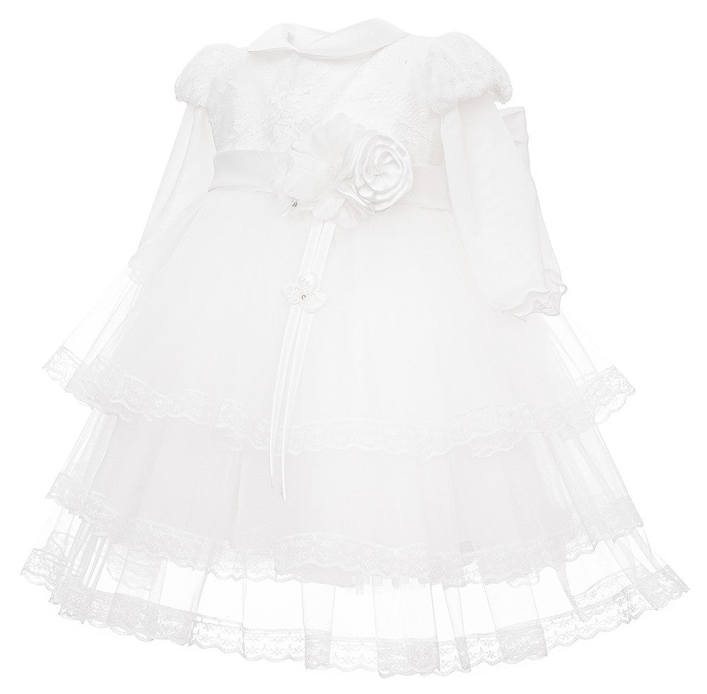Abito Elegante Cerimonia Battesimo Con Pizzo Bianco Neonata Les Petits Enfants AZZURRA - LE PETITS ENFANTS - LuxuryKids