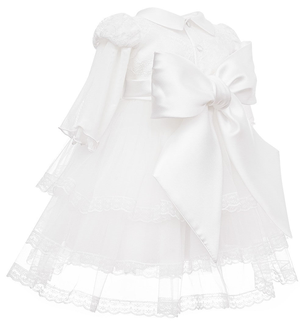 Abito Elegante Cerimonia Battesimo Con Pizzo Bianco Neonata Les Petits Enfants AZZURRA - LE PETITS ENFANTS - LuxuryKids