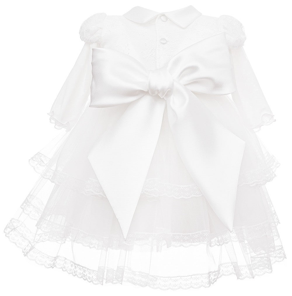 Abito Elegante Cerimonia Battesimo Con Pizzo Bianco Neonata Les Petits Enfants AZZURRA - LE PETITS ENFANTS - LuxuryKids