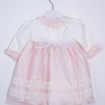 Abito Elegante Cerimonia Battesimo Panna-Rosa Neonata 5594 Ponto Per Ponto - PONTO POR PONTO - LuxuryKids