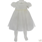 Abito Elegante Damascato con Culotte Bianco-Argento Neonata Lolo' 7052 - LOLO' - LuxuryKids