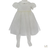 Abito Elegante Damascato con Culotte Bianco-Argento Neonata Lolo' 7052 - LOLO' - LuxuryKids