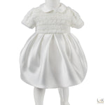 Abito Elegante in Ecopelliccia e Raso Neonata Bianco Creazioni Luana 794 - CREAZIONI LUANA - LuxuryKids