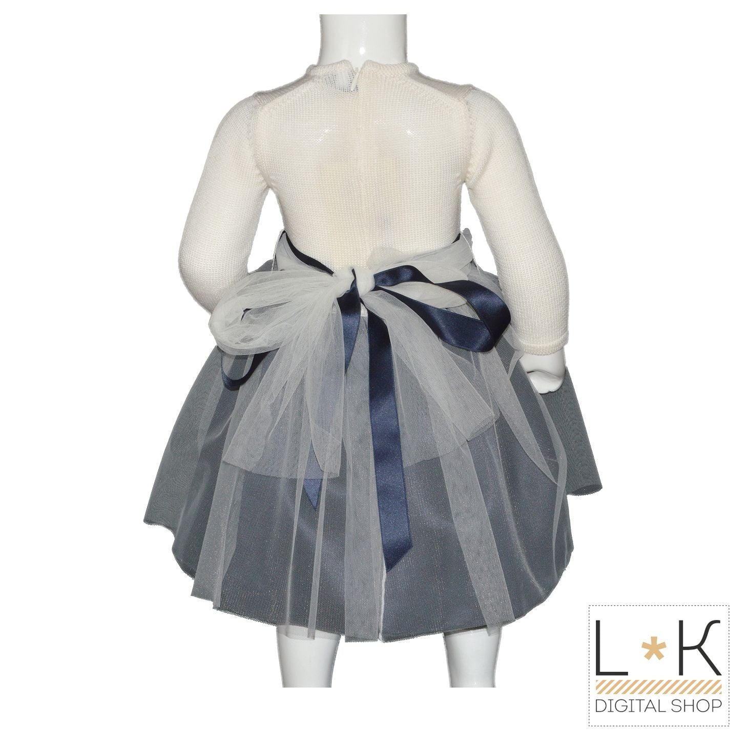 Abito Elegante In Lana E Tulle Panna Cerimonia Neonata Caf 350 - CAF - LuxuryKids